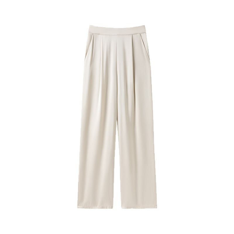 New Spring Silk Casual Pants for Women Tall Straight Leg Trousers Mulberry Silk Loose Commute Black Pants
