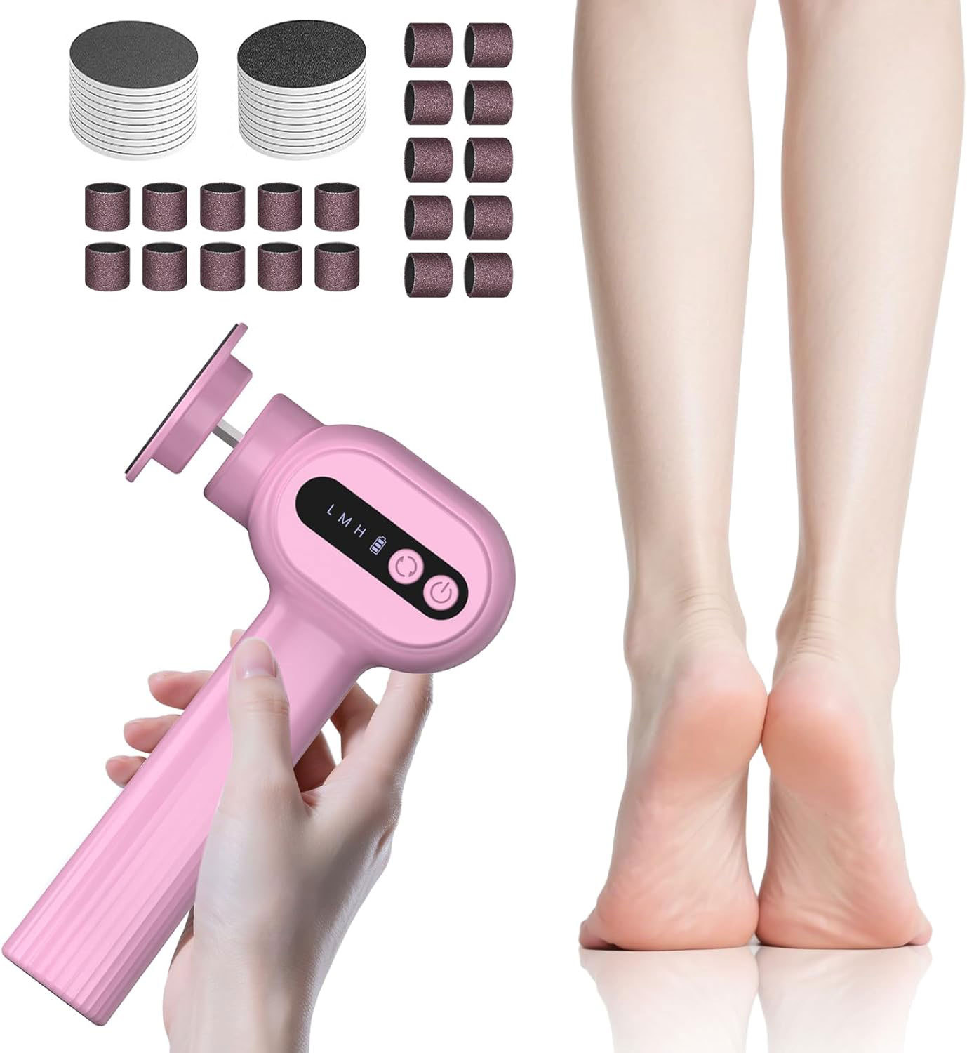 Electric Foot File C2C3, 2-in-1 Foot and Nail Care, Rechargeable with Base, Electric Foot Callus Remover