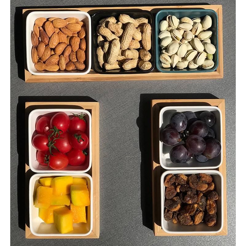 Bamboo fruit plate with compartments, snack nuts, small dishes, candy, KTV condiments, dessert ceramic dried fruit plate, divided box