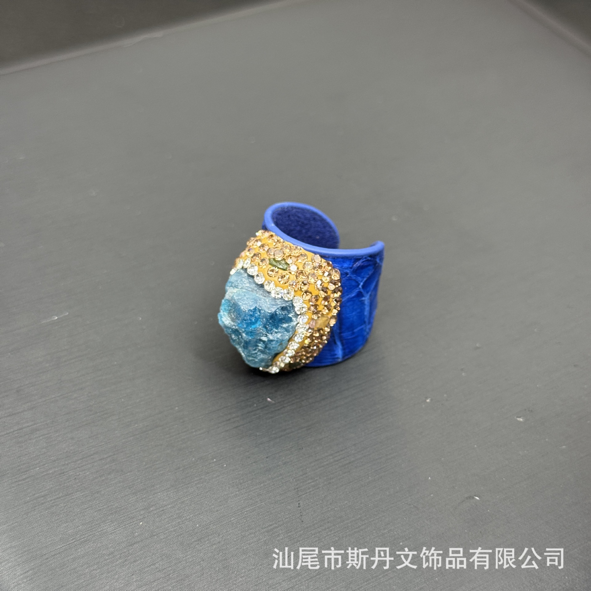 New Natural Amethyst Raw Stone Genuine Leather Ring Niche Handcrafted Inlay Ring Live Stream