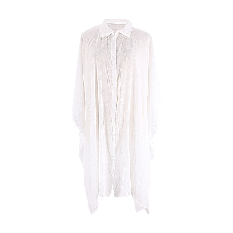 New Slub Cotton Shirt Style Loose Beach Cardigan Vacation Sun Protection Bikini Cover Up Swimsuit Outer Cardigan