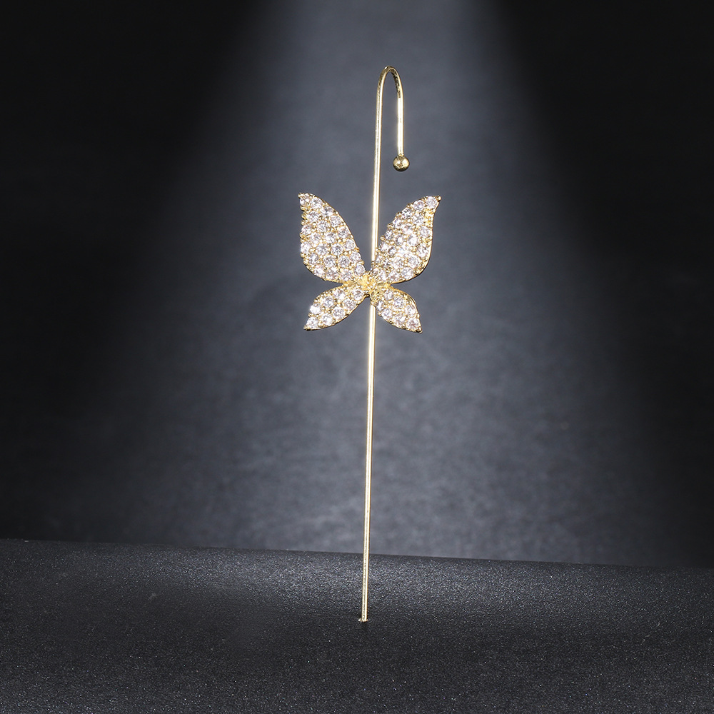 Fairy copper zircon gold earrings women ear cuff oblique line ear hook