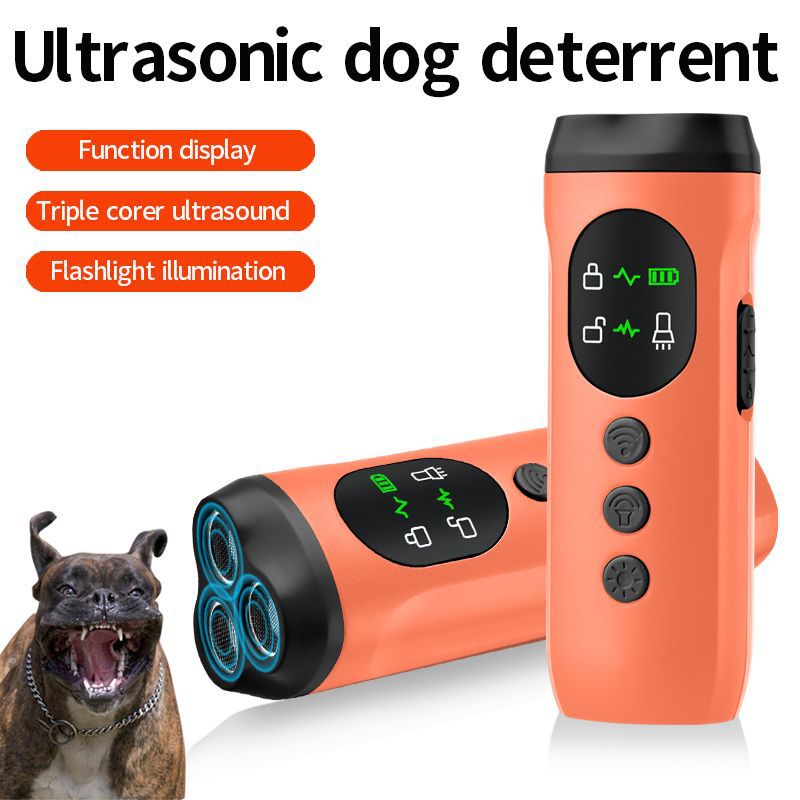 QG-10 Triple-Core Ultrasonic Dog Repeller Anti-Bark Dog Repeller Charging Variable Frequency LED Flash Light Portable