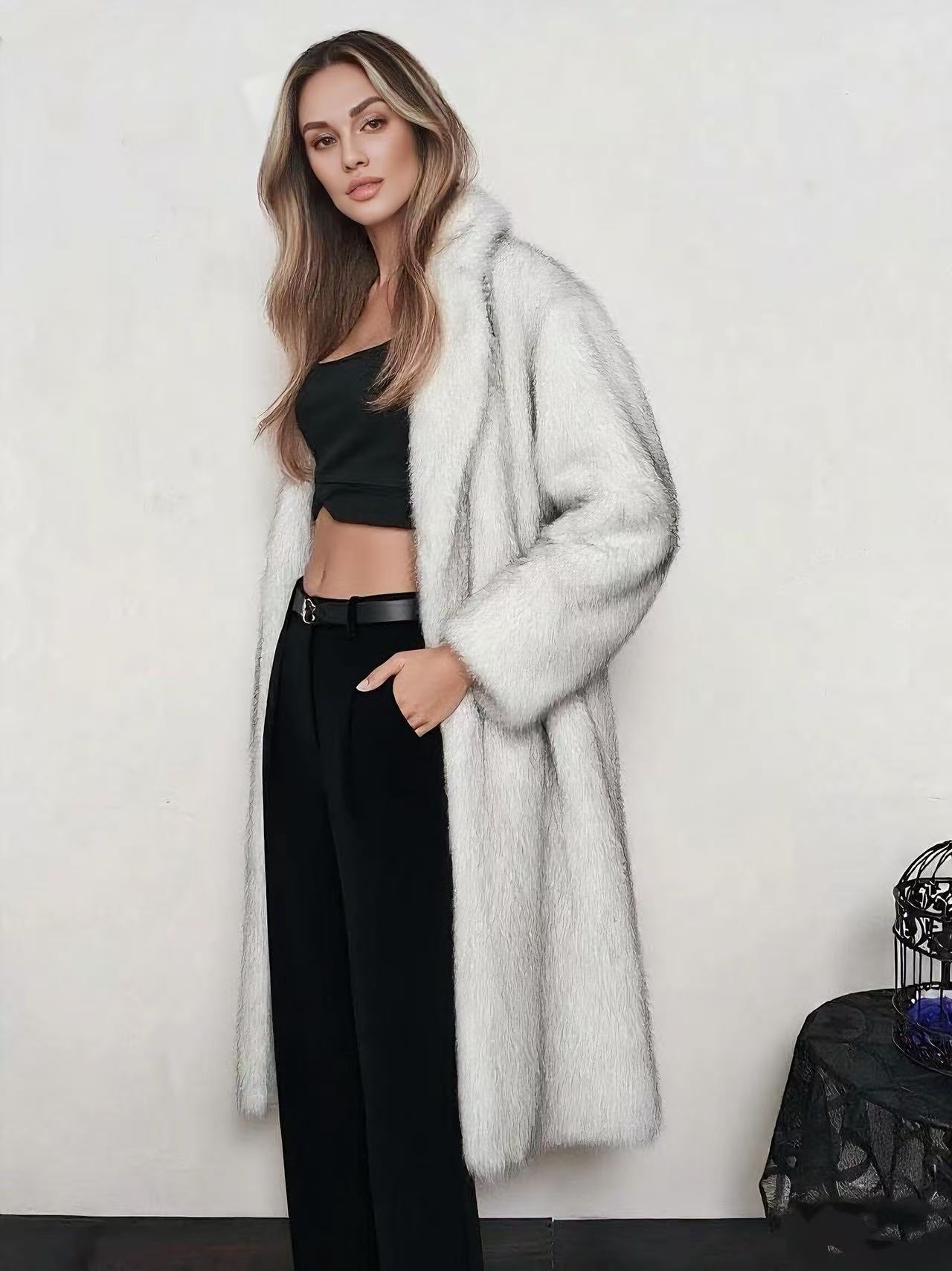 New faux fur artificial fur jacket lengthened shawl collar fox fur fluffy eco-friendly fur