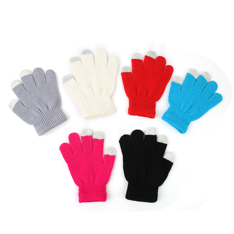 Touch Screen Gloves Unisex Youth Cycling Autumn Winter Anti-Cold Knitted Solid Color Anti-Slip Split-Finger Warm Children's Gloves