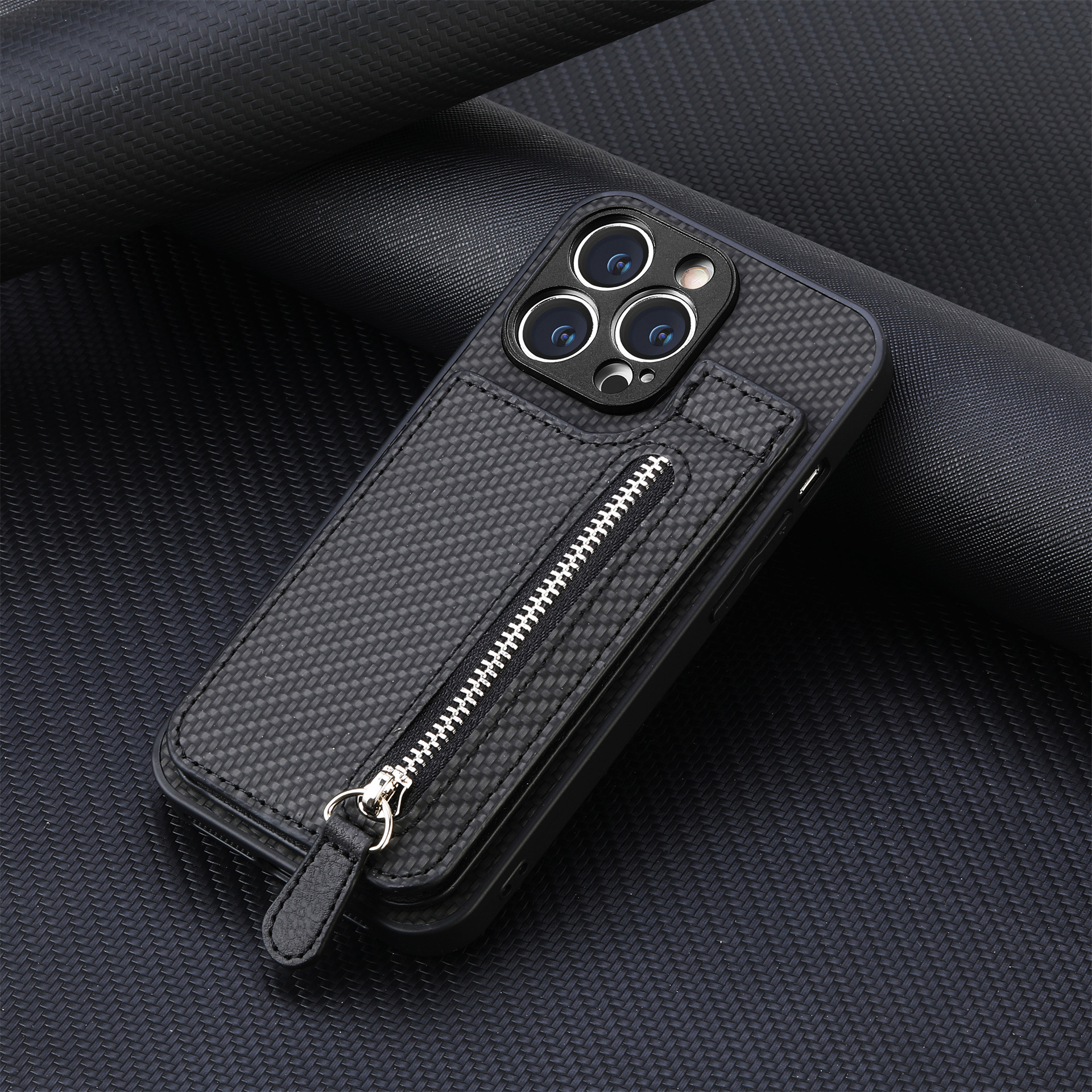 For iphone18 up-down opening card holder phone case wallet style stand zipper bag card slot Apple protective case
