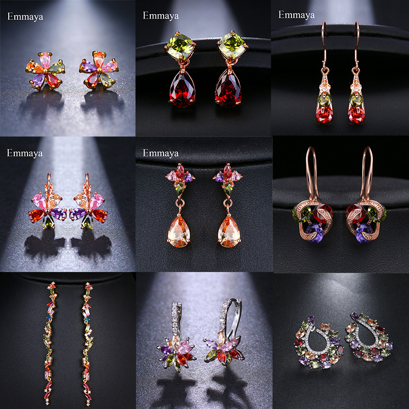 Colorful zircon earrings women earrings copper micro-set zircon luxury jewelry