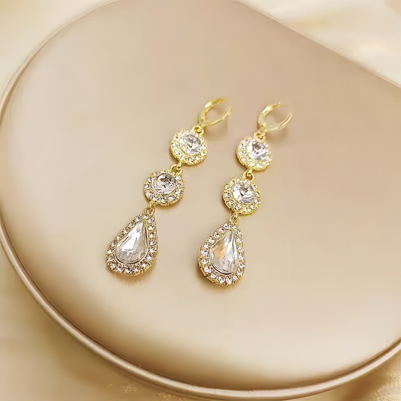 Long rhinestone emerald ear hook earrings waterdrop flower zircon ear drop ear accessories women