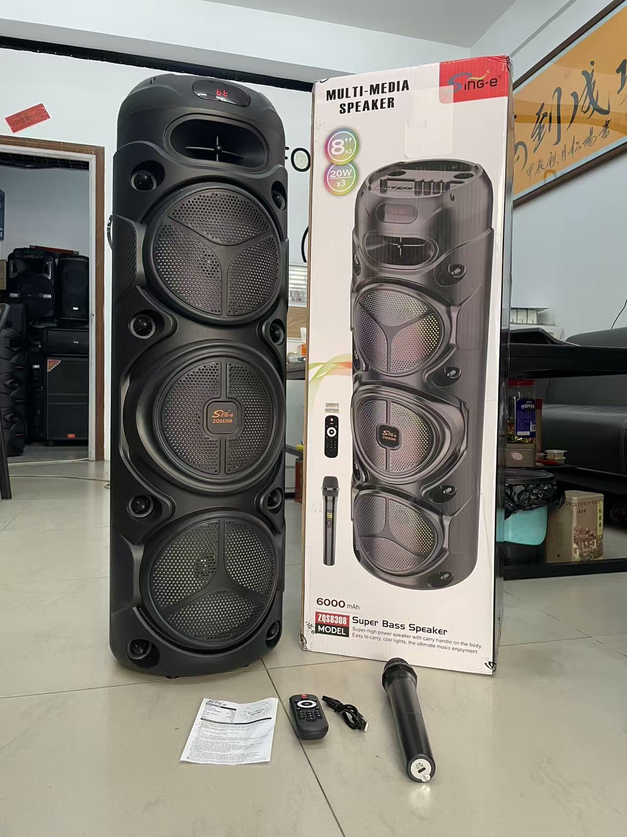 ZQS8308 Dedicated Outdoor High Power Portable Bass Speaker Wireless K Song Microphone Bluetooth Speaker