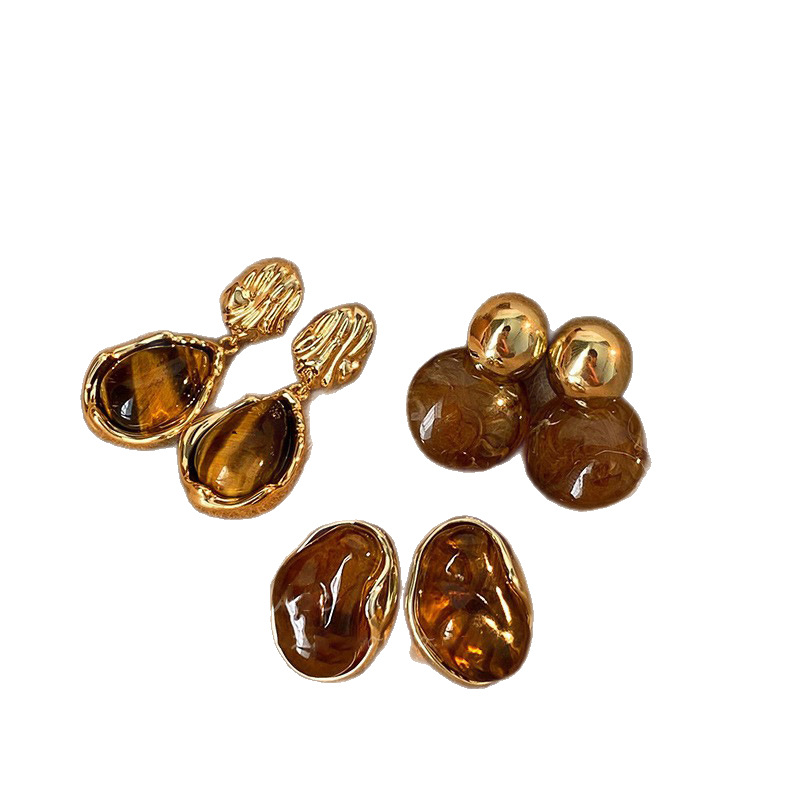 Maillard amber ear studs for women stainless steel needle ear accessories