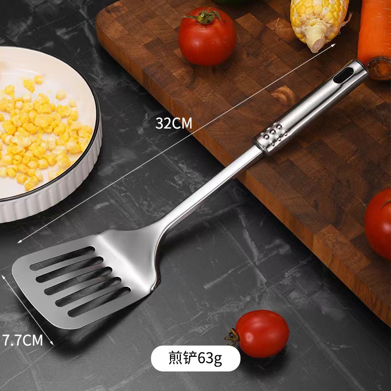 Stainless steel kitchen spoon and spatula set, kitchen restaurant wok spatula, soup spoon, strainer spoon, rice spoon, frying spatula, seven-piece cooking tool set