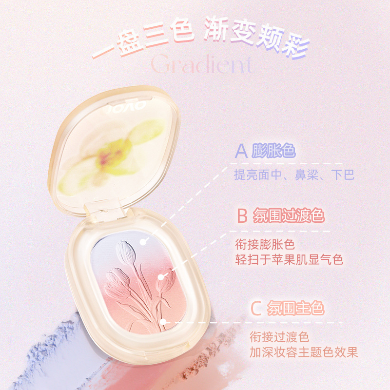 Makeup NOVO Summer Evening Cherry Three-color Gradient Blush Contraction Expansion One-piece Plate Naked Makeup Peach Blush 6103