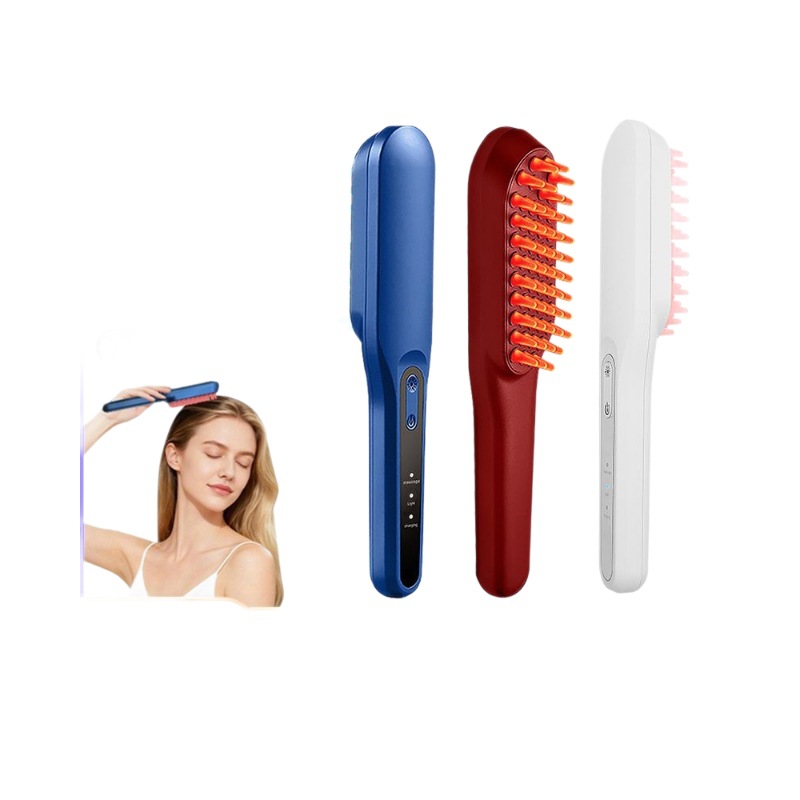 Electric Massage Comb Red and Blue Light Vibrating Hair Styling Comb Head Massager Scalp Care Hair Growth Comb Custom