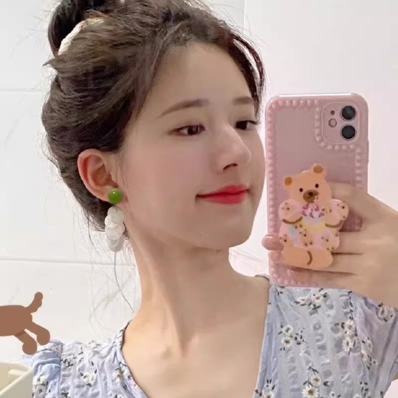 Dopamine Woven Flower Earrings for Women Summer Seaside Vacation Style Accessories Pink Stud Earrings