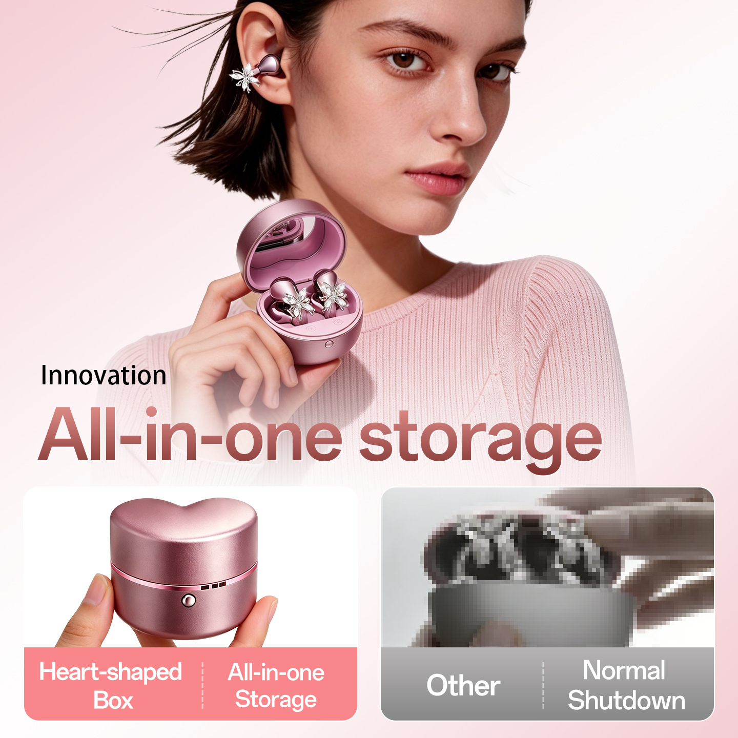 2026 New Ear Clip Bluetooth Earphone Heart Shape for Women HD Call ENC Active Noise Cancelling Wireless Earphone