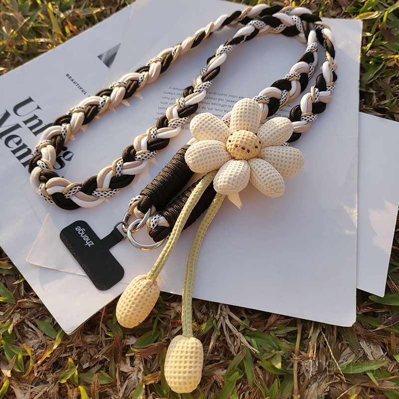 Phone strap crossbody wearable women's long flower handmade braided rope sturdy durable outdoor anti-loss rope