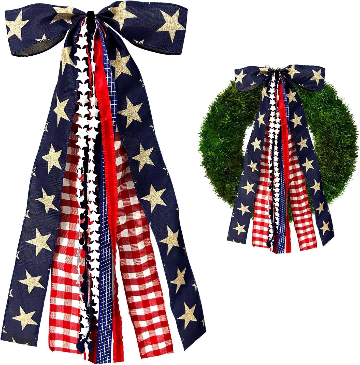 Ribbon Bow USA Flag Ribbon Bow with Wire Edge Independence Day Holiday Decoration Accessory