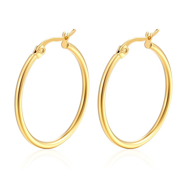Gold stainless steel small earrings, titanium steel round wire ear clips, simple exaggerated earrings geometric