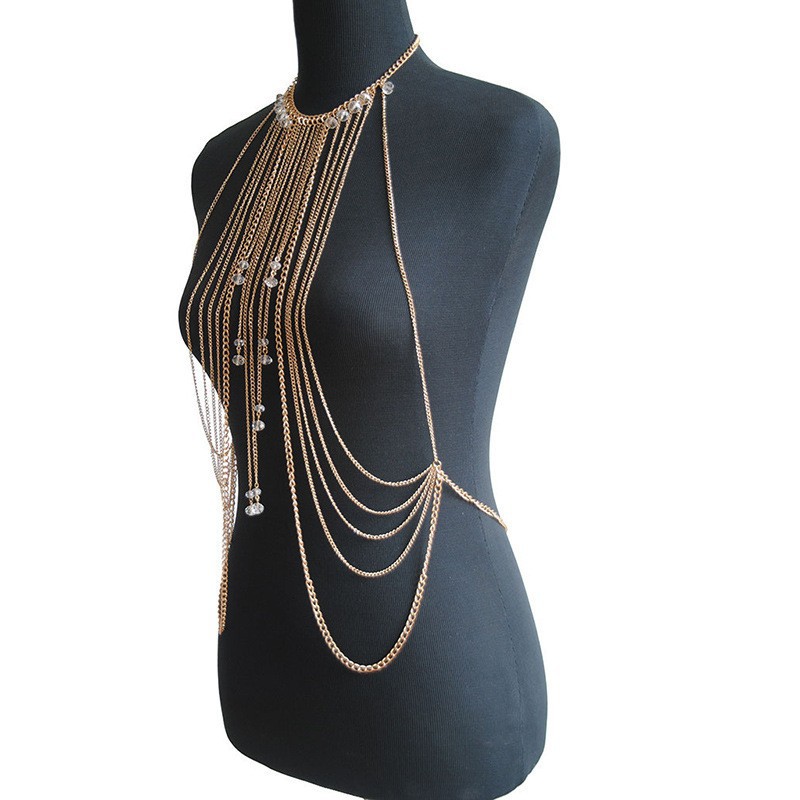 New Sexy Crystal Multi-Layer Tassel Long Necklace Body Chain Beauty Body Chain Women