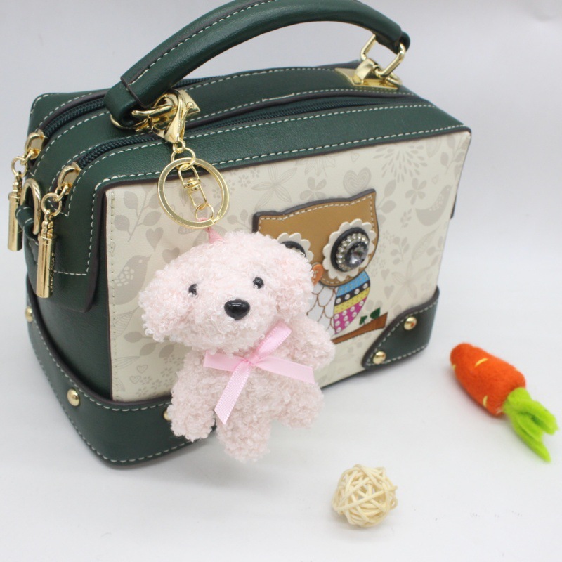 Cartoon Cute Curly Velvet Bow Tie Bear Plush Keychain Bag Charm Clothes Shoes Decoration Throw Doll