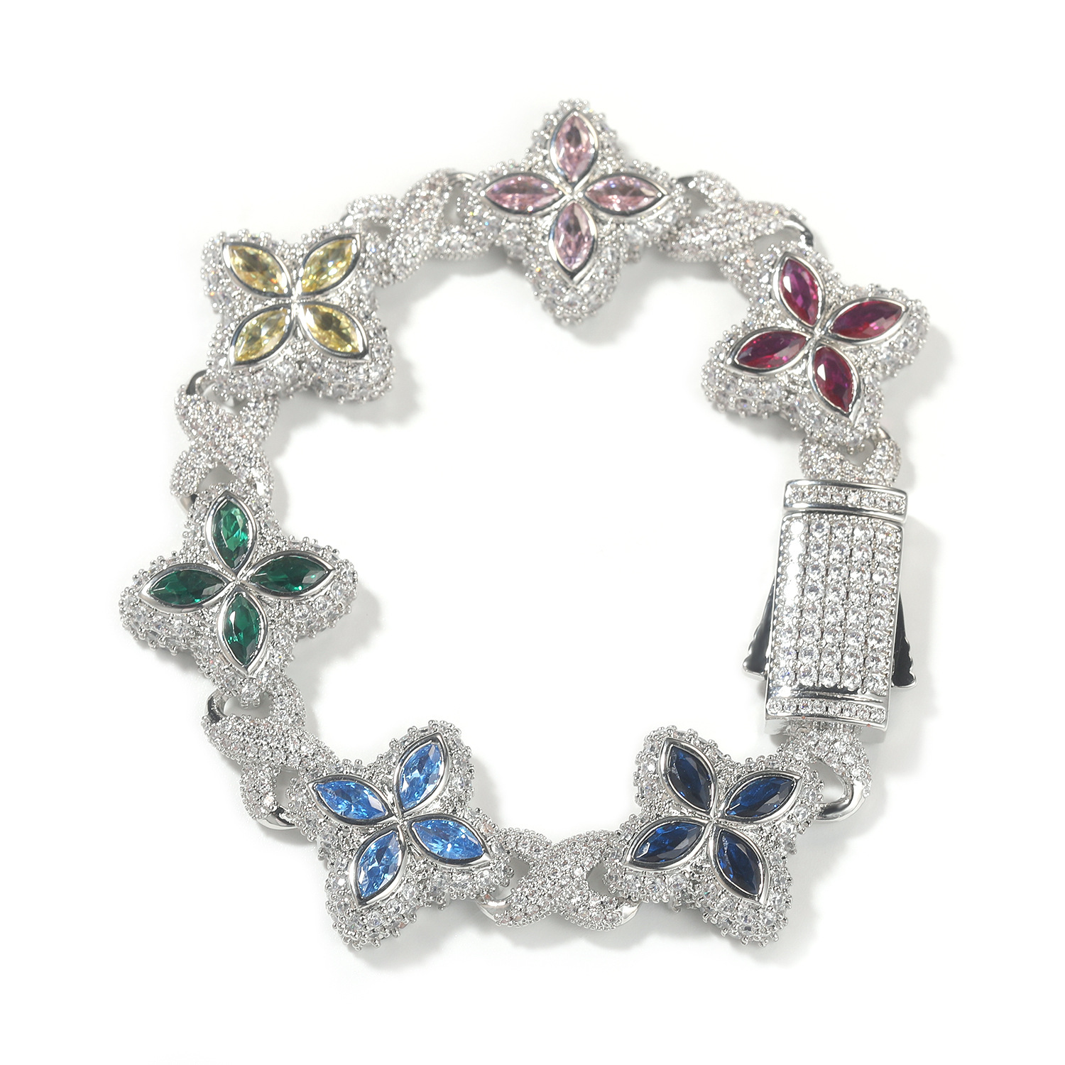 Hip Hop Rap Chain Infinite Four-Leaf Clover Bracelet Cool Badass 5A Zircon Color Necklace Accessories