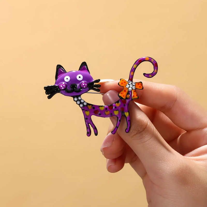 Cartoon Oil Drip Cat Brooch Colorful Enamel Animal Corsage Women's Coat Suit Pin Cute Decoration