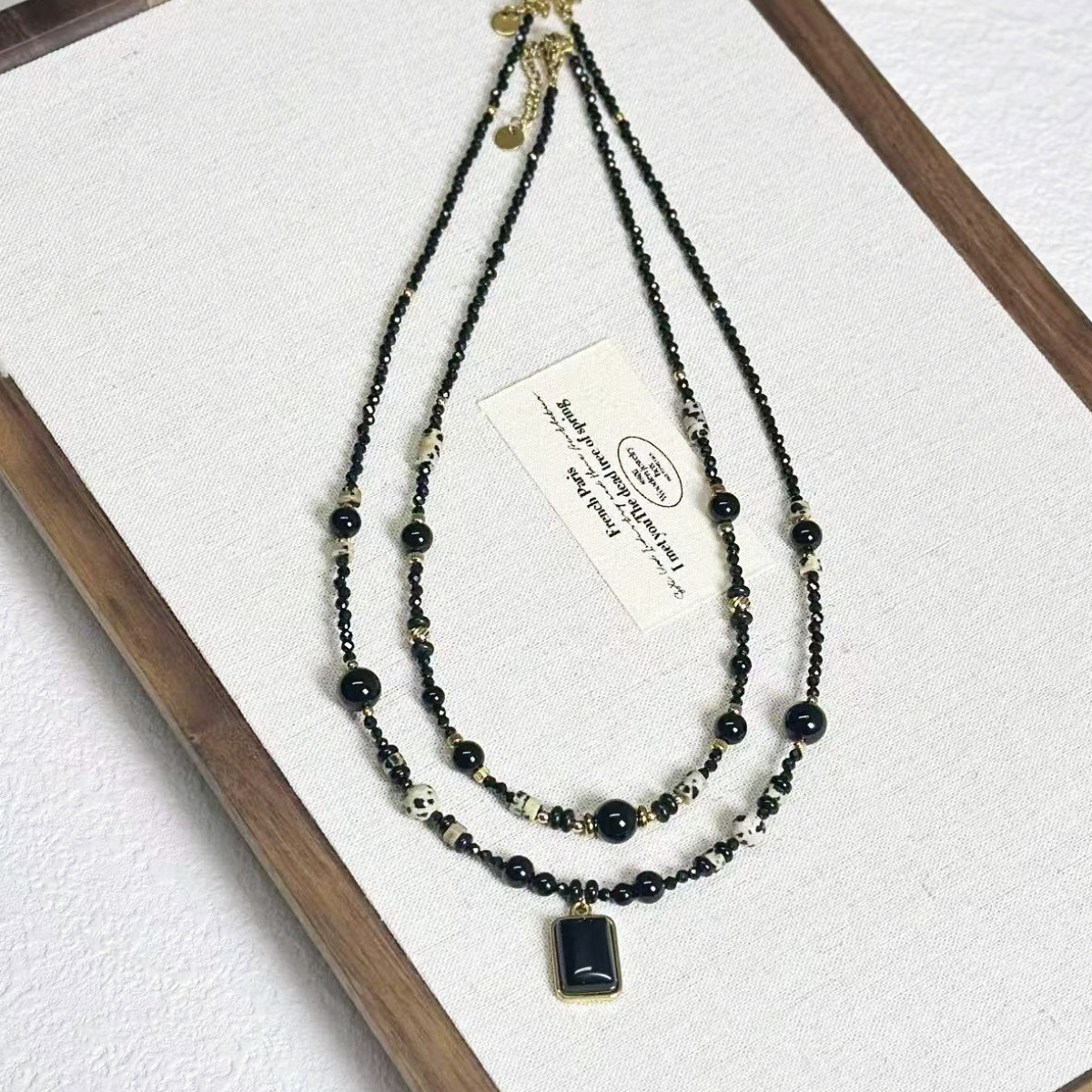 Original Design Extended Sweater Chain Black Spinel Agate Beaded Necklace Crystal Freshwater Pearl Lapis Lazuli Necklace