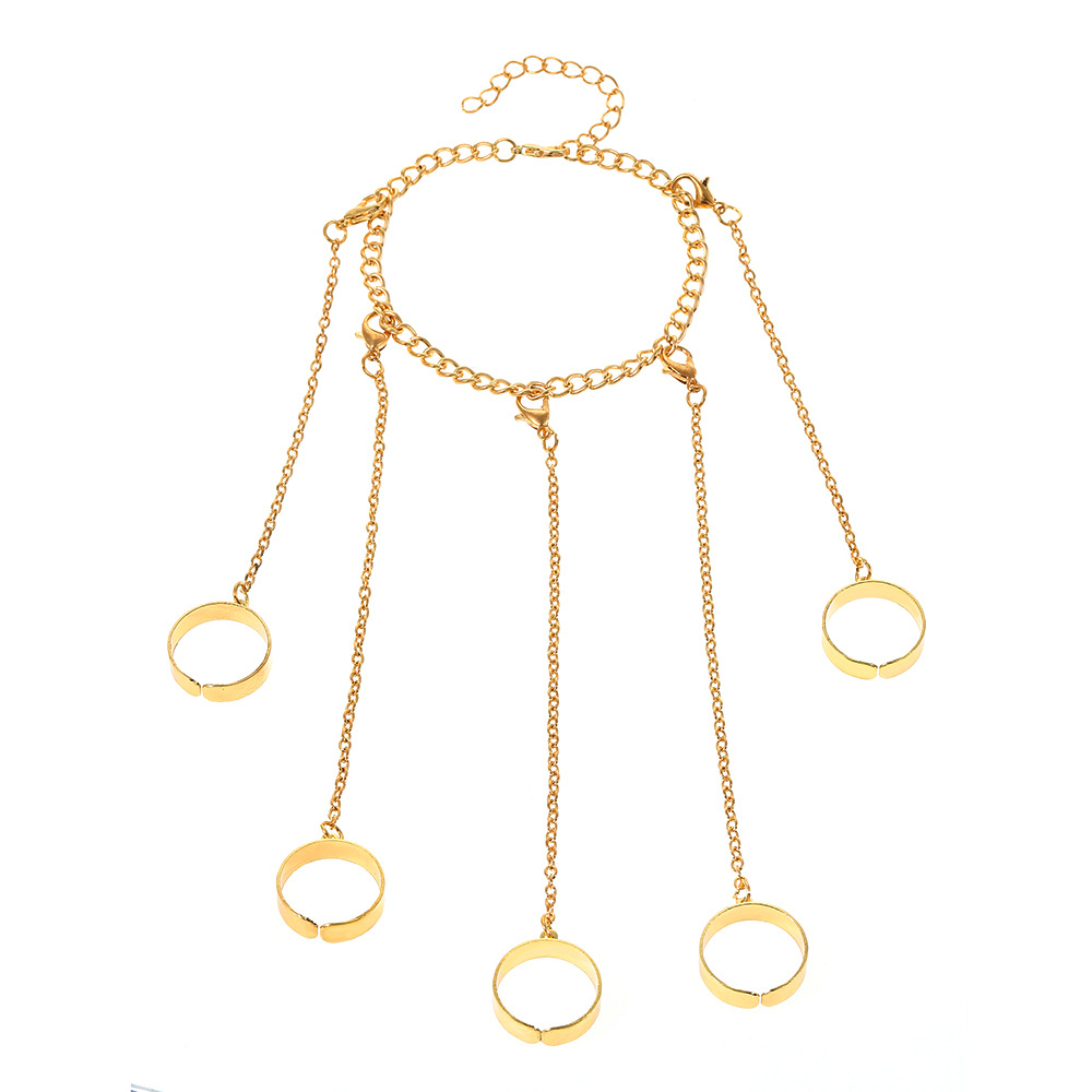 Chain Ring Bracelet Butterfly Heart Pearl Connected Finger Ring Hip Hop Exaggerated One-Piece Hand Jewelry