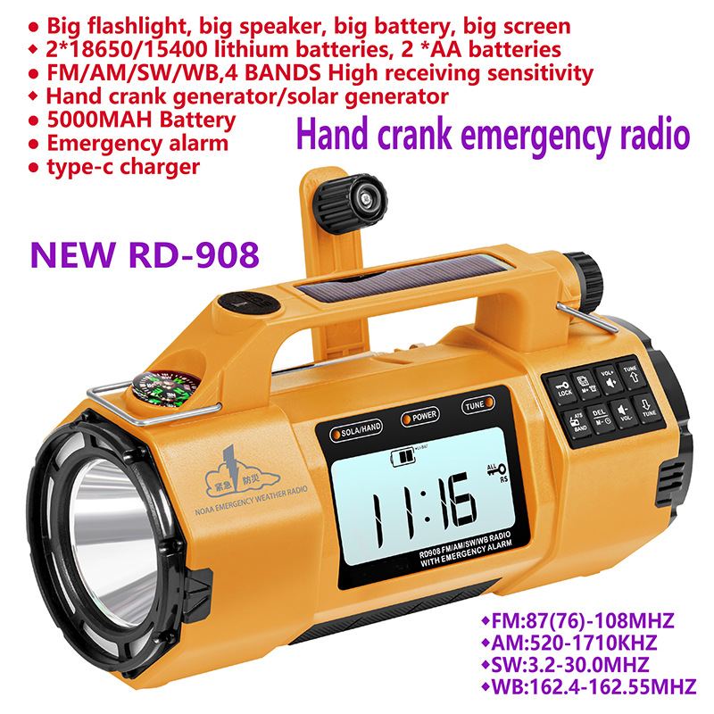 New Disaster Preparedness Emergency Radio Solar Hand-Crank Power Generation Full-Band Reception High-Power Disaster Alarm