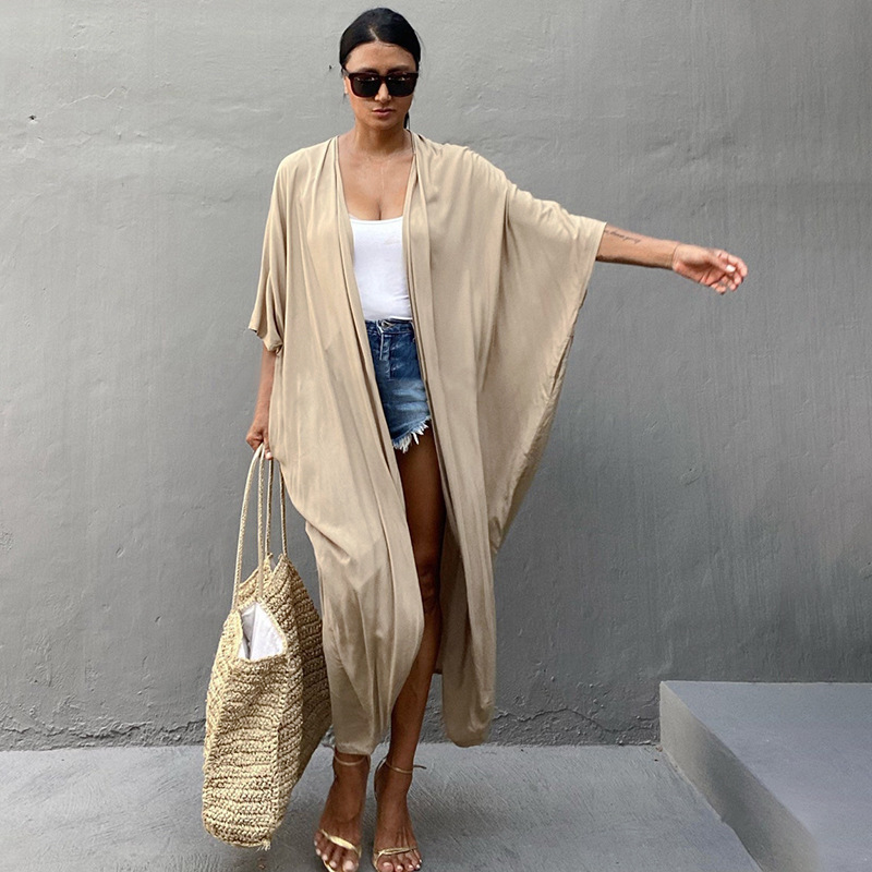 New Dense Rayon Sun Protection Cardigan Bikini Cover Up Swimsuit Outer Sun Protection Seaside Vacation Dress Women