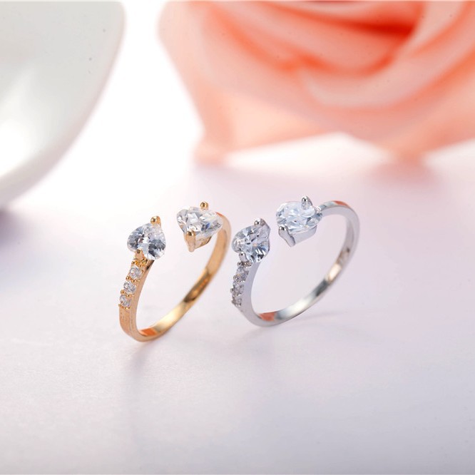 Double Heart Full Diamond Open Ring Adjustable Zircon Women's Finger Ring Christmas Gift Christmas Gift