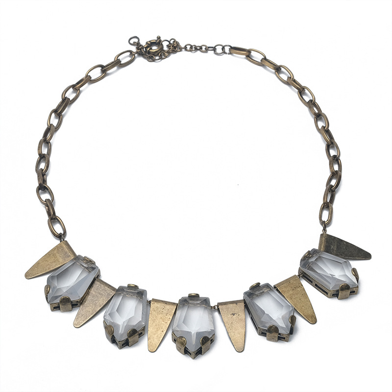 Distressed Vintage Claw Setting Geometric Cut Necklace