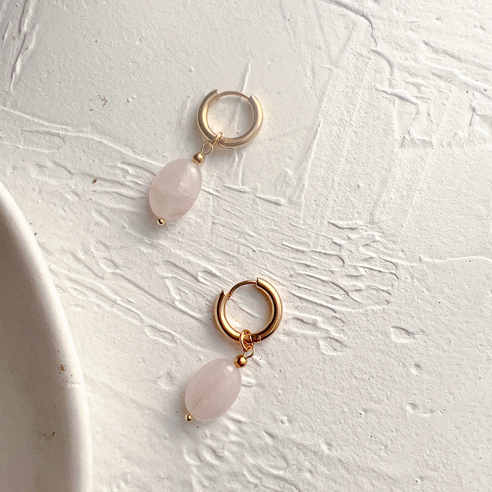 Oval-Shaped Earrings with Wind-Style Clasps, Titanium Steel and Natural Stone