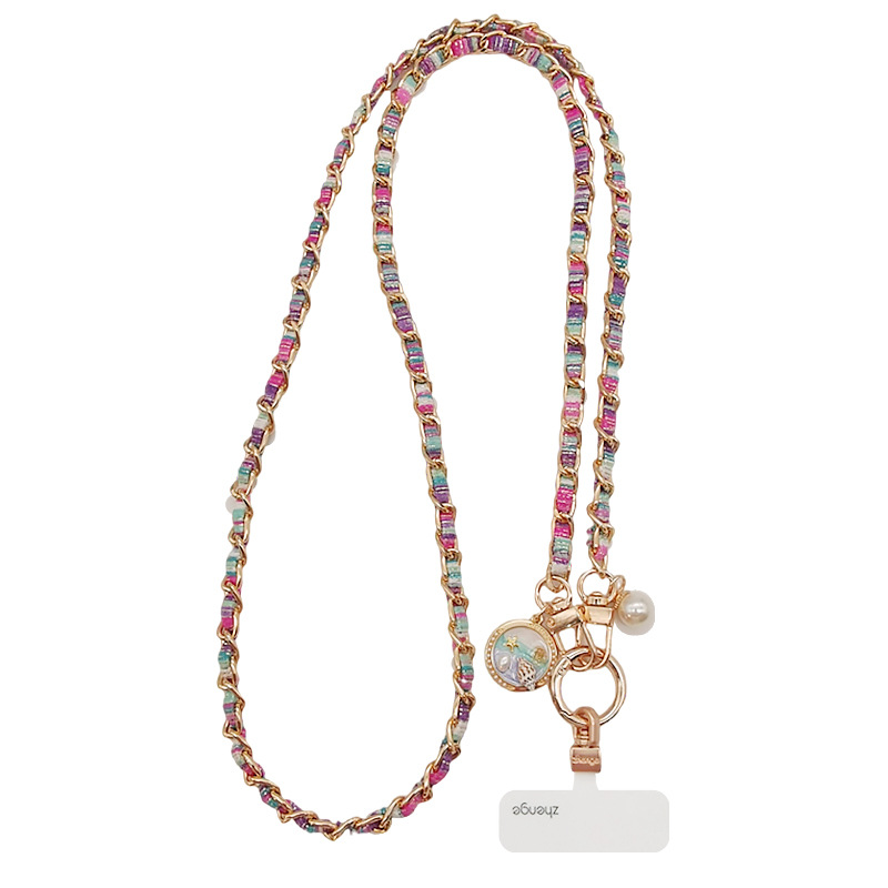 Crossbody phone strap long metal chain painted cloth strap women's outdoor anti-loss phone case bag chain