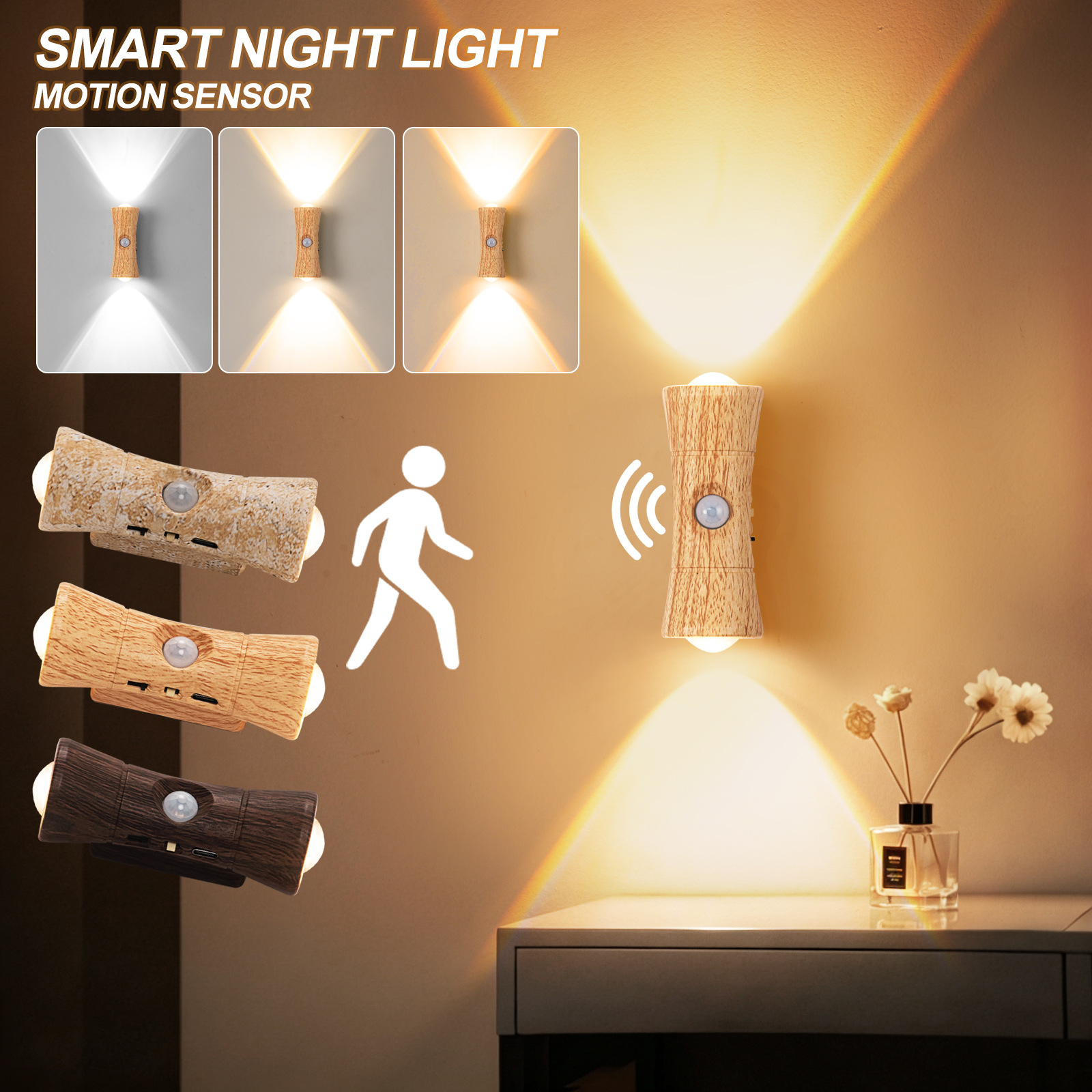 LED No Drilling No Wiring Magnetic Human Body Induction Wall Light Charging Bedroom Bedside Atmosphere Night Light