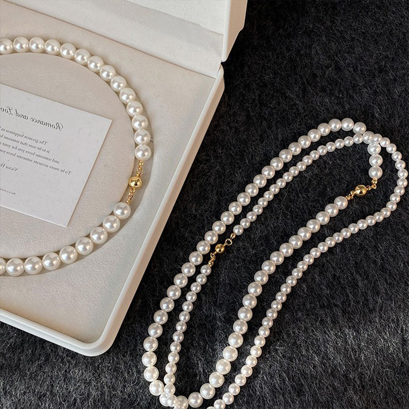 Authentic Swarovski Australian White Magnetic Buckle True Round Pearl Necklace Accessories for Women Niche Clavicle Chain Neck