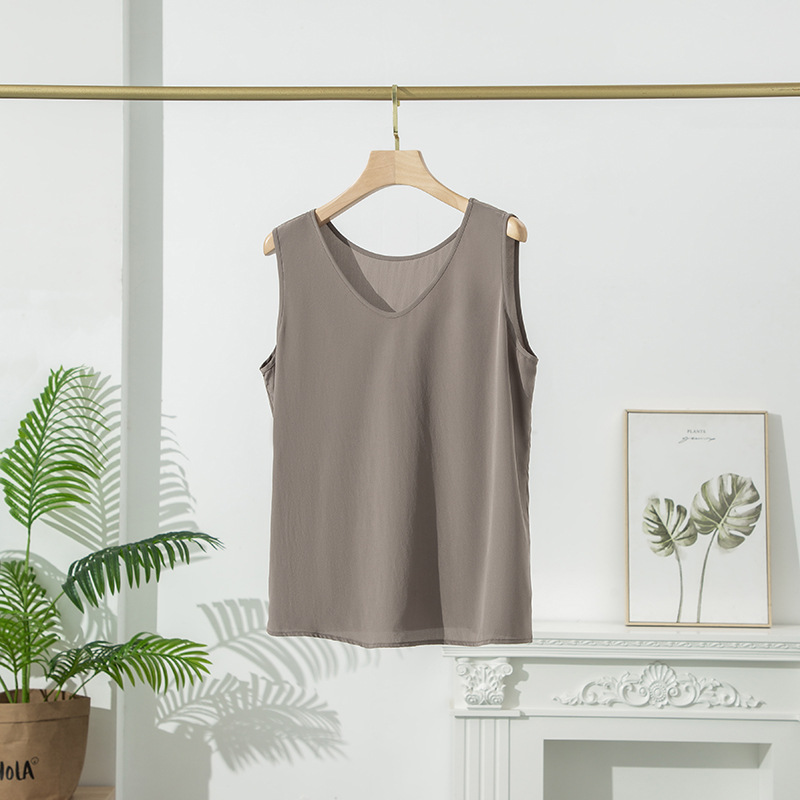 New Sandwashed Double Crepe Silk Vest for Women Casual Inner Wear Pullover Base Layer Loose Mulberry Silk Sleeveless V-Neck Top