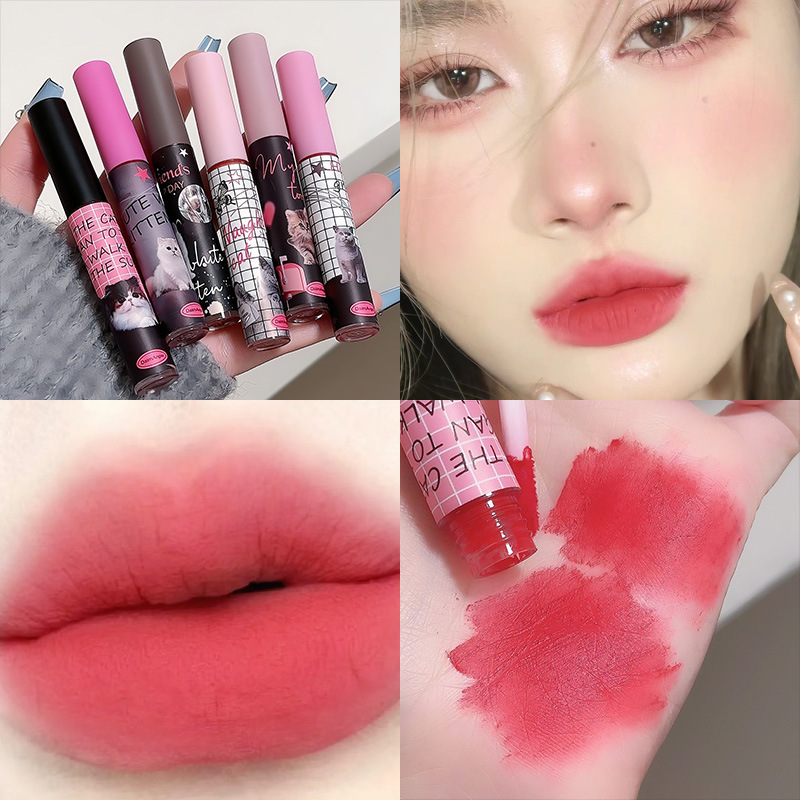 Daimanpu Cat Fun Matte Lip Glaze Set Six-Piece Set Velvet Matte Colorful Youthful