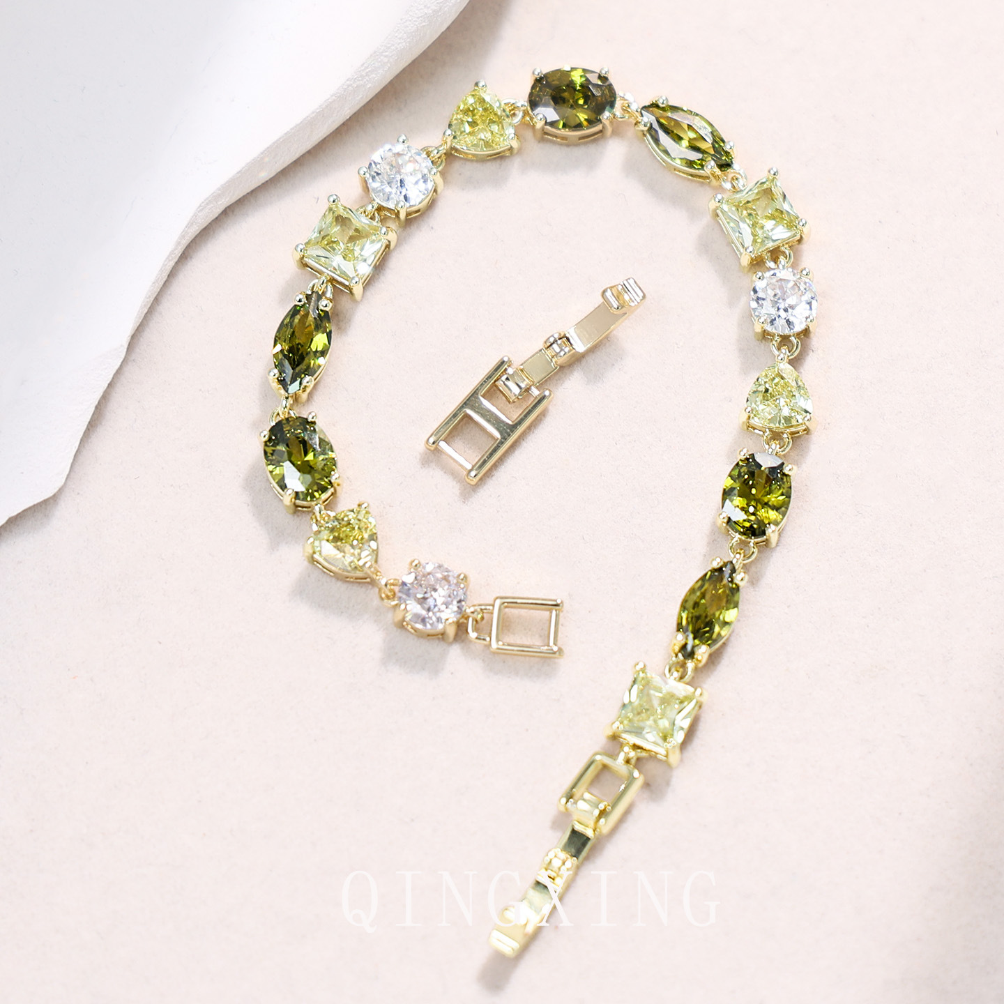 Original Forest Style Olive Green Zirconia Gradient Bracelet Clear Irregular Geometric Women's Accessory