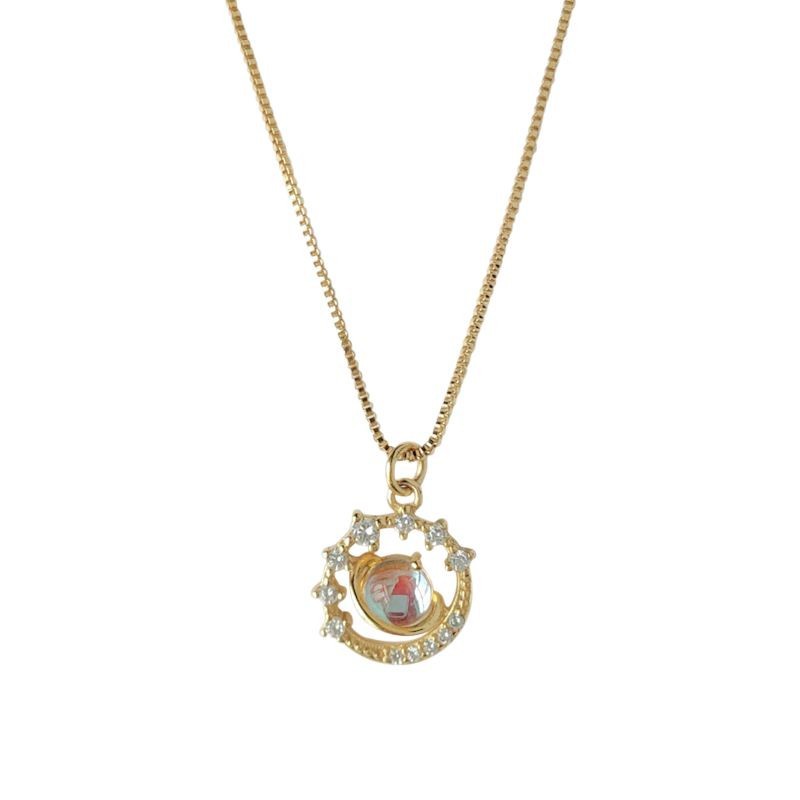 Vintage Light Retro Planet Zircon Necklace Collarbone Chain Necklace
