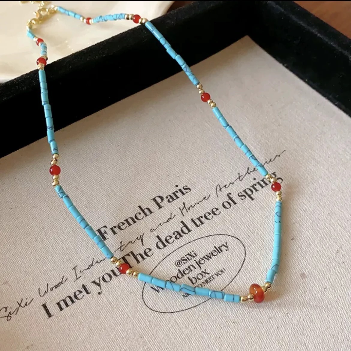 Red agate turquoise bead titanium steel necklace niche accessories women's accessories neck chain collarbone chain