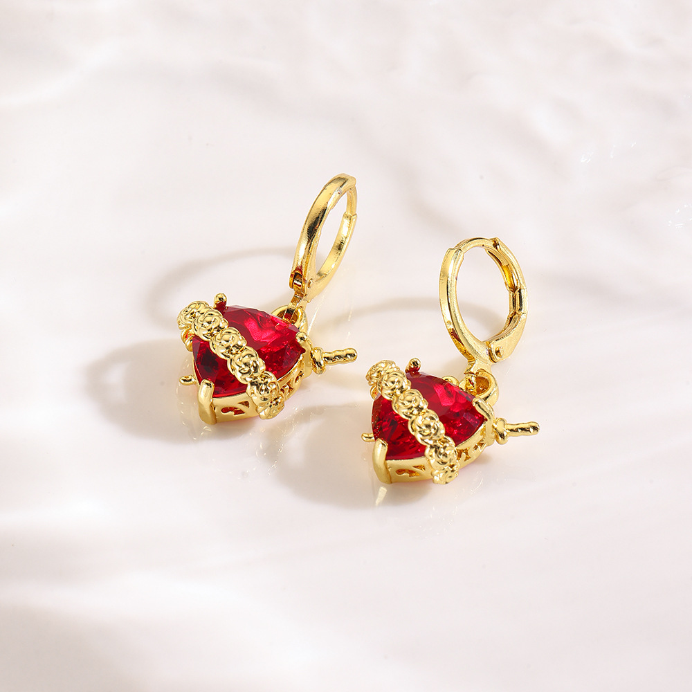 Copper plated red heart cross earring earrings sweet rose crown arrow through heart ear clip earring earrings jewelry