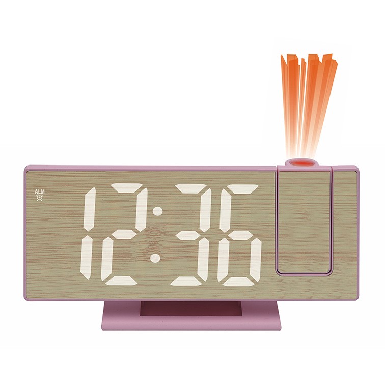 New digital large screen dopamine simple wood grain LED projection mirror clock alarm clock bedroom desktop clock ornament