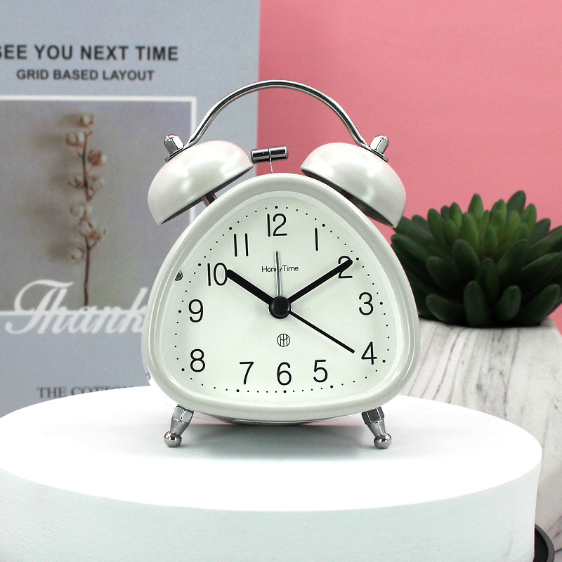 Student use 3-inch metal ringing alarm clock home bedside sweep second night light clock table design quartz clock