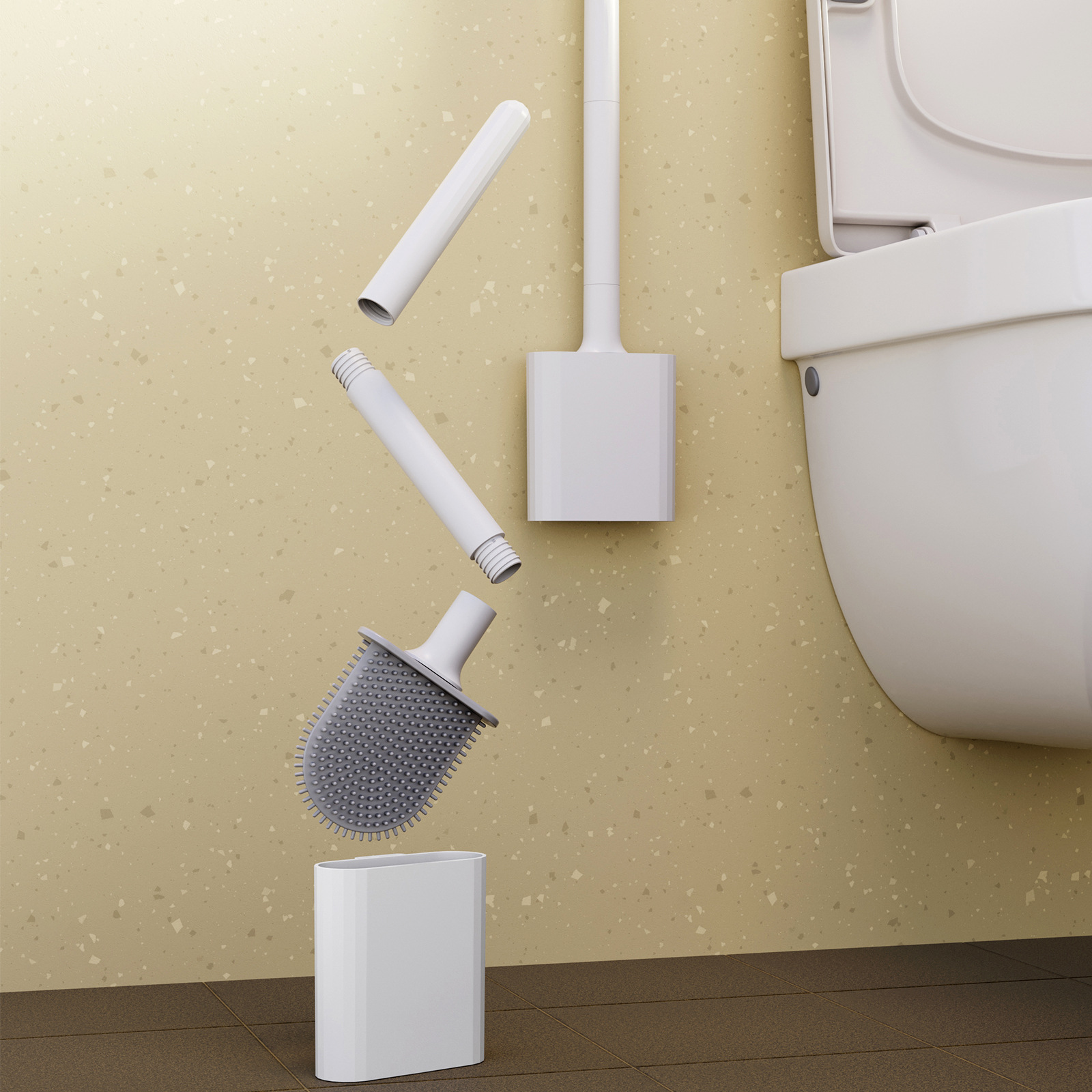 New Soft Rubber Toilet Brush, Household Bathroom Cleaning Brush, Detachable Rod, Wall-Mounted Without Drilling, Toilet Brush Best Seller