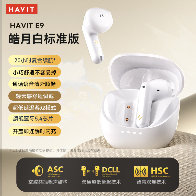 havit E9 Bluetooth Earphones Semi-in-ear Ultra-long Battery Life ENC Noise Cancellation Bluetooth Earphones Large Capacity