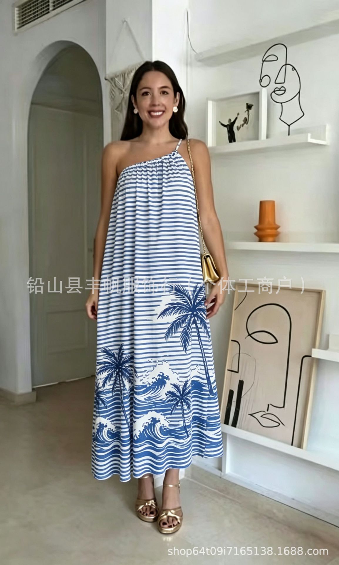 Floral Print Halter Neck Camisole Long Dress Seaside Outing Loose Cover Fat Bohemian Vacation Dress