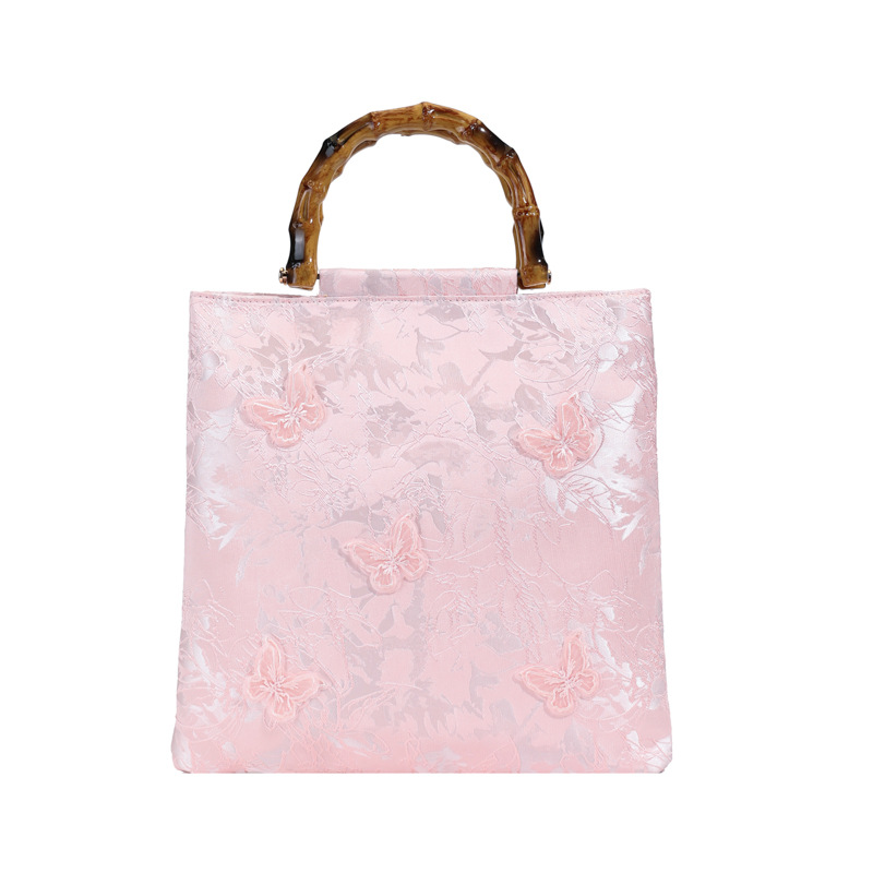 New Linen Bamboo Knot Handle Bag 2024 New Women's Bag Embroidery Sequins Women's Handbag Evening Bag