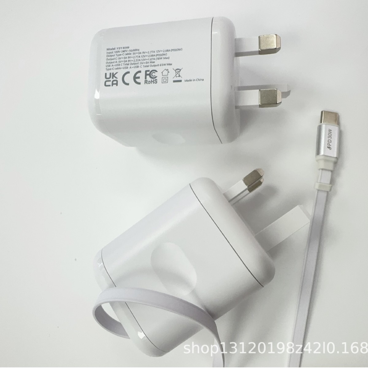 New 65W UK Standard Retractable Cable A+C Phone Charger with Cable Adapter US EU Standard