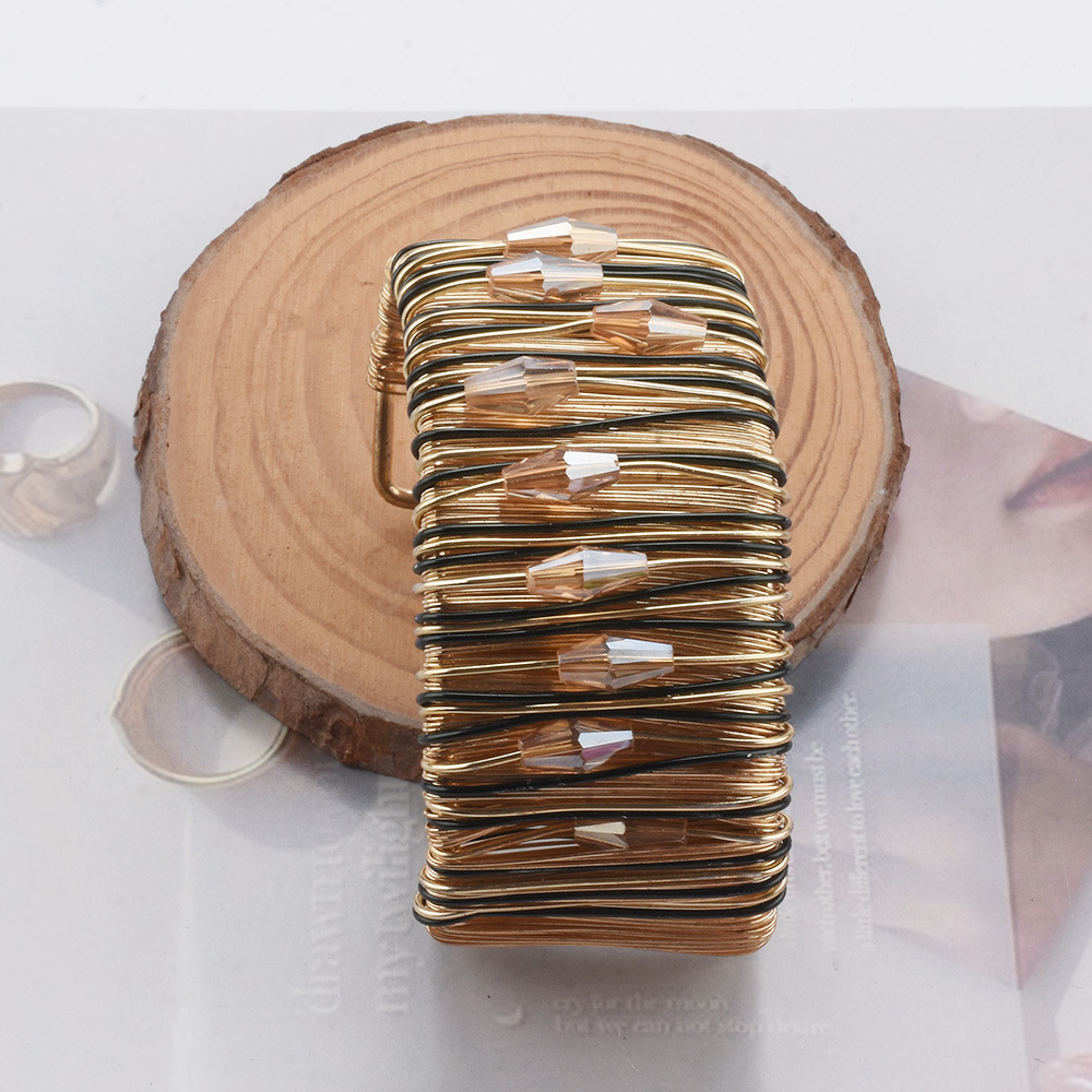 Hand-wrapped wire bracelet exaggerated women's hollow diamond strip Bohemian style bangle jewelry